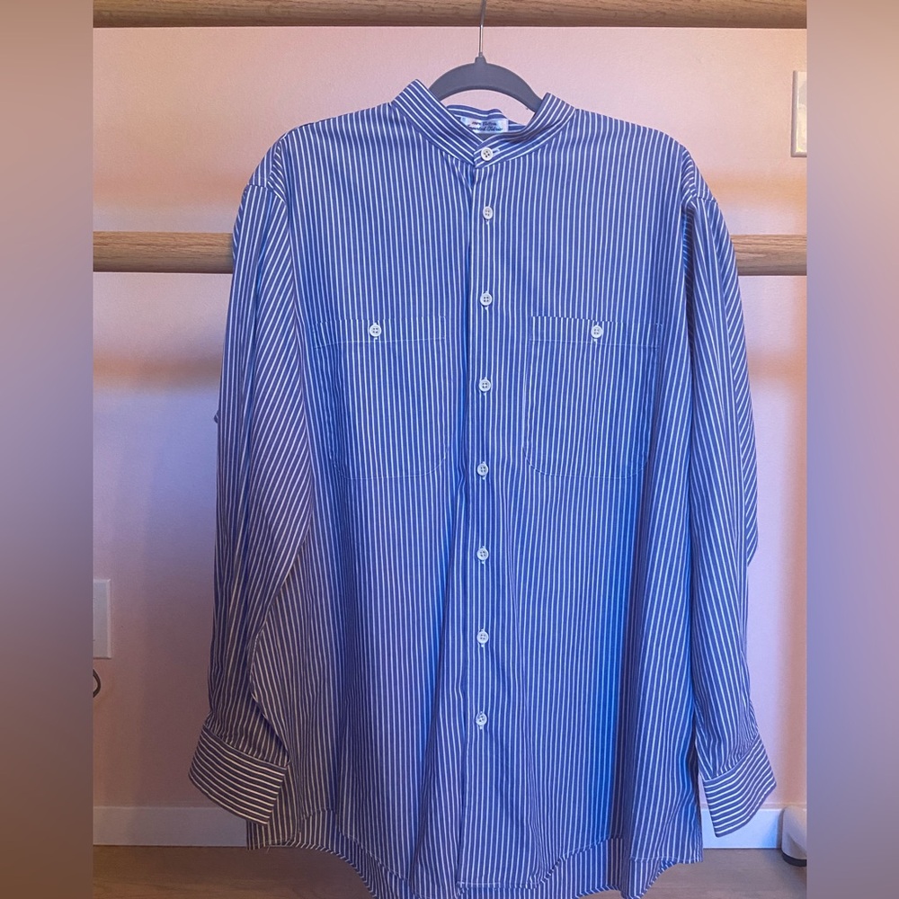 Vintage Burberry’s of London Blue and White Striped Men’s Dress Shirt